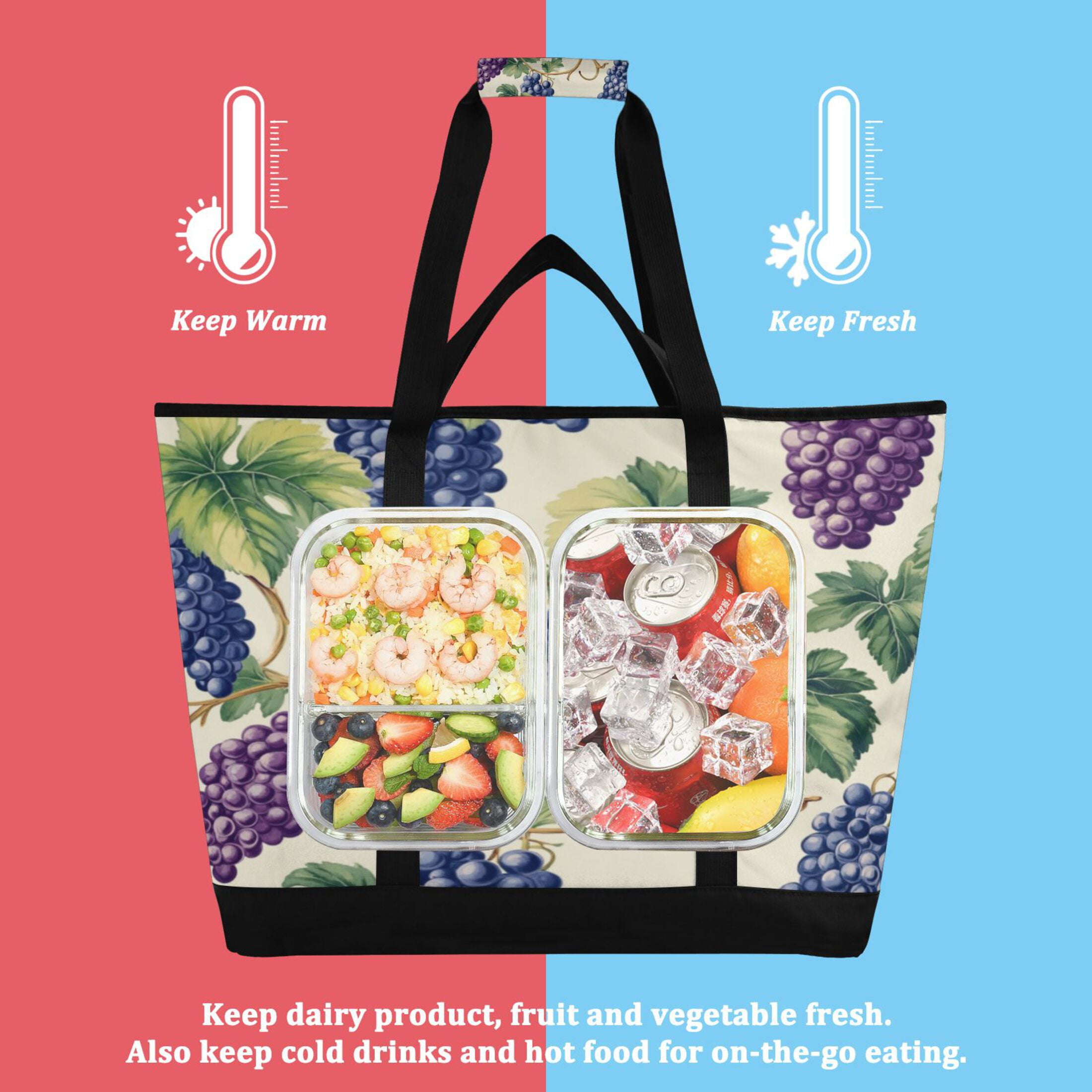 Large Hand-held Ice Pack Picnic Bag Insulation and Refrigeration Suitable for Shopping Picnics and Camping Big Cartoon Grape