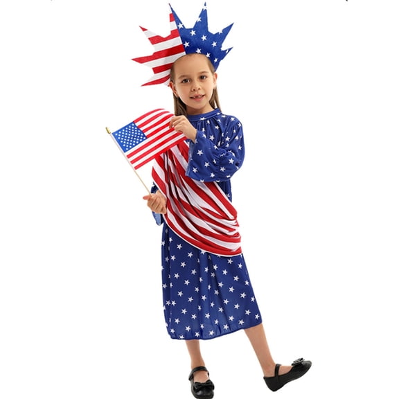 MEZZALL Patriotic Children's For Independence Day Performance Elegant Court Style Outfit Kids Clothes Sets for Every Occasion Birthday Party Beach