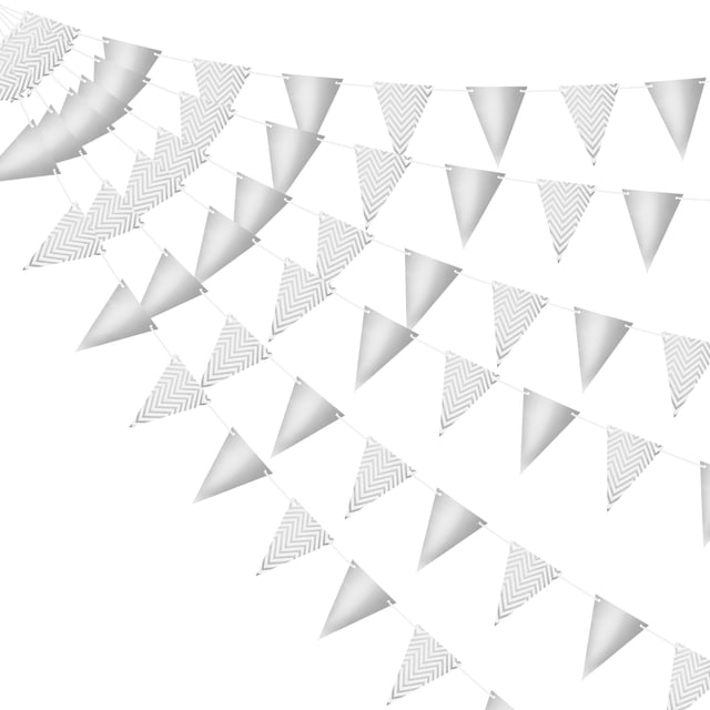 5uds 16,4 Pies Plata Banderín Pancarta Banderas Cuerda Triángulo Colgante Triángulo Banderines Banderas para Festiva, Boda, Cumpleaños Fiesta Decoraciones