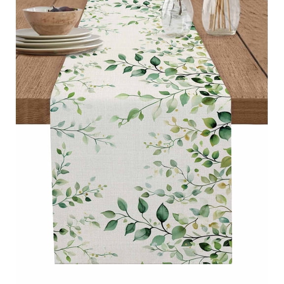 Ldtrchee Green Eucalyptus Table Runner 72 Inches, Country Nature Leaf Succulent Plant Bed Runner Dresser Scarves Tabletop for Indoor Outdoor Parties/Ceremony/Banquet, 13" x 72"