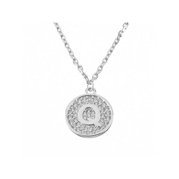 Gem Stone King 925 Sterling Silver Initial Pendant Necklace Letter Q with CZ and 18 inches Silver Chain