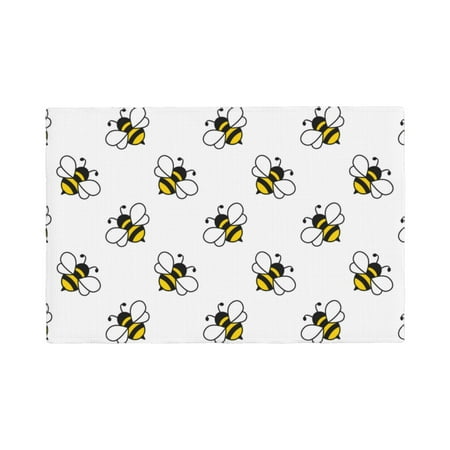 

Table Placemats Set of 4 - cute bees cartoon white 12x18 In Faux Linen Double Heat Resistant Place Mats Cloth Indoor/Outdoor Placemats Washable Table Mats for Dining Kitchen Party