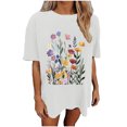 thumbnail image 2 of GaThRRgYP Womens Tops Dressy Casual,Tops for Women 2025,Women's Fashion Summer Round Neck Drop Sleeves Leisure Short Sleeve Printing White S, 2 of 7