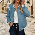 thumbnail image 2 of TTUHYWXI Bomber Jacket Women Varsity Casual Button Down Lightweight Spring Short Outwear with Pockets (Blue, 4XL), 2 of 9