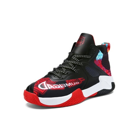 

Bellella Boys Basketball Shoes Round Toe Running Shoe Mid Top Sneakers Durable Trainers Sports School Black Red 3Y