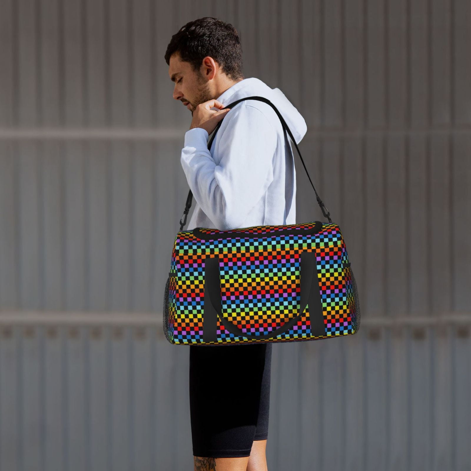 Fuzoiu Rainbow Chequerboard Print Travel Duffle Bag,Carry On Tote Bags,Duffel Bag,Sport Gym Bag, Hospital Bag for Labor and Delivery, Overnight Bag,Luggage Bag