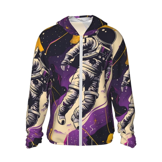 Fotbe Astronaut Floating purple Space Chaqueta con Protección Solar UPF 50+ para Hombre y Mujer, Camisa con Capucha y Bolsillos-Small