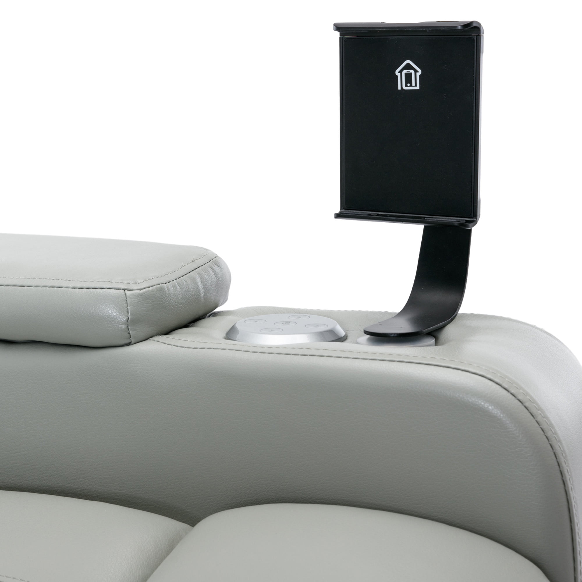 EUROCO 37"W Oversized PU Leather Home Theater Recliner with Stereo and USB Charging Port, Hidden Arm Storage,Convenient Cup Holder for Living Room（Light Grey）