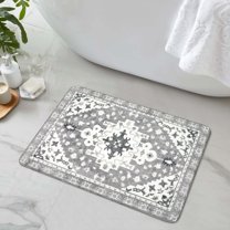 Boho Vintage Bathroom Rugs Gray Non-Slip Soft Bath Mat Machine Washable Oriental Small Bath Rug Traditional Tribal Floral Bath Mats for Sink Shower Doorway Tub, 18x27 inch