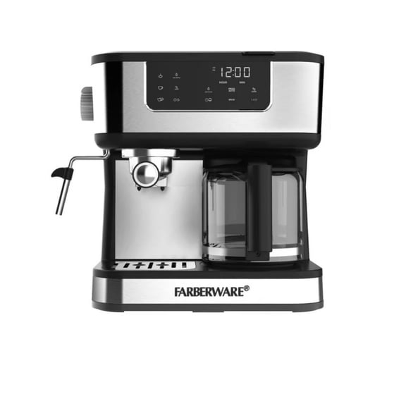 Open Box Farberware FW54100112159 Dual Brew, 10 Cup Coffee + Espresso, Black and Stainless Finish, Touchscreen