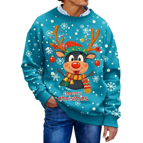 Unisex Christmas Sweater for Men Women Xmas Holiday Party Funny Print Knit Pullover,Sky Blue,S