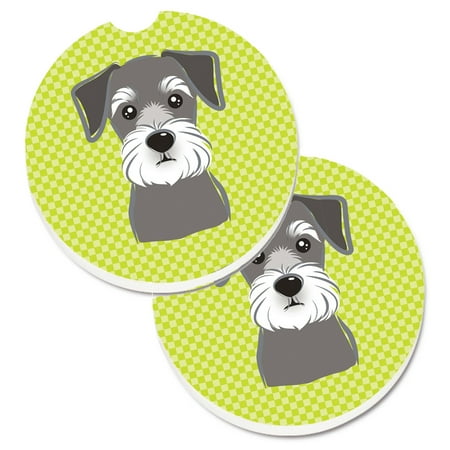 

Carolines Treasures BB1268CARC Checkerboard Lime Green Schnauzer Set of 2 Cup Holder Car Coasters Large multicolor