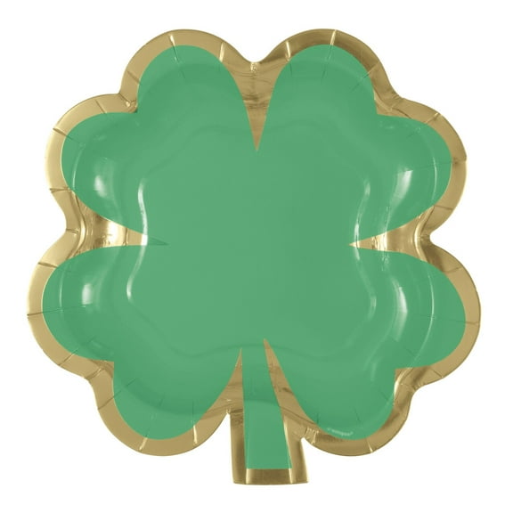 Charming Shamrock Shaped 8.25” Dessert Plates w/ Foil Stamping - 8ct, Unique Industries