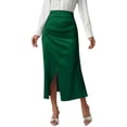 thumbnail image 3 of ClodeEU Women's Satin High Waisted Side Split Maxi Skirt ,Elastic Waistband Long Silk A-Line Skirts Green,Womens Plus S, 3 of 7