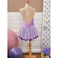 thumbnail image 4 of Haitryli Kids Girls Rhinestone Color Block Figure Ice Skating Dress Sleeveless Ballet Dancewear Lavender 10, 4 of 7