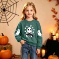 thumbnail image 3 of Mifsaly Girls Boys Halloween Sweatshirt Cute Spooky Graphic Reading Ghost Crewneck Sweatshirt Kids Casual Long Sleeve Pullover Tops Army Green,7-8 Years, 3 of 8