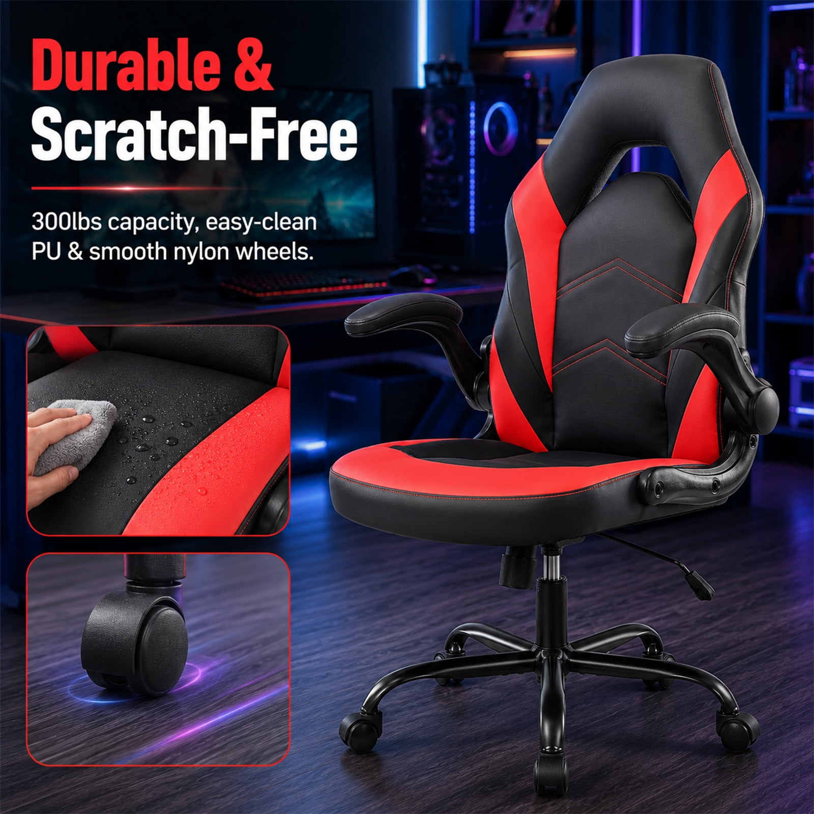 Alvantor Gaming Chair, PU Leather Comfortable Ergonomic Computer Chair Height Adjustable with Swivel and Lumbar Support