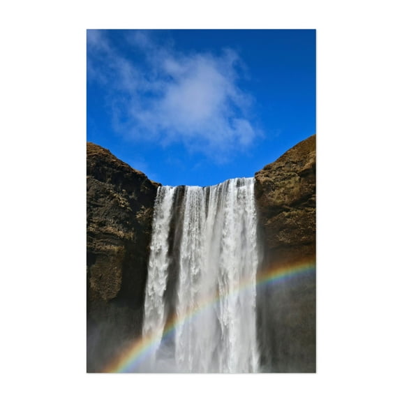 Rainbow loves Waterfall - Iceland Photography Waterfall Nature Landscape Scenic Travel Poster Wilderness Unframed Wall Art Print 4 x 6 inches
