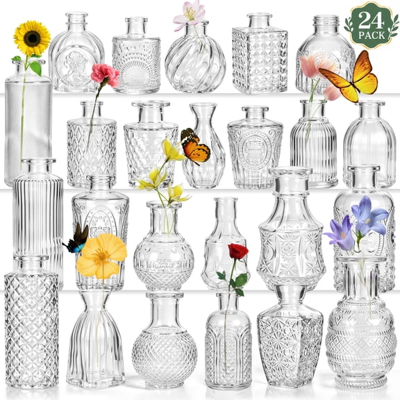 Glass Bud Vases 24 Pack, Clear Glass Vase Flower Vases Bulk for Centerpiece Table Decorations, Wedding Decor, Mother's Day, Party, Office