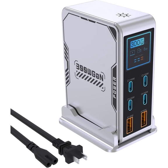 300W USB C Charging Station, GaN Tech 6-Ports(4C 2A) Fast Charger, TFT LCD Power Display, PD3.0 100W PPS 45W QC60W for MacBook Pro/Air, iPhone 16/15/14, iPad, Galaxy S25/S24 and More