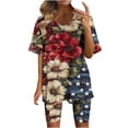 thumbnail image 3 of VBVC Women's 4th of July 2 Piece Set, Ladies' Flag Print V-Neck Top and Biker Shorts, Patriotic Summer Loungewear For Women,Wine,S-3XL, 3 of 7