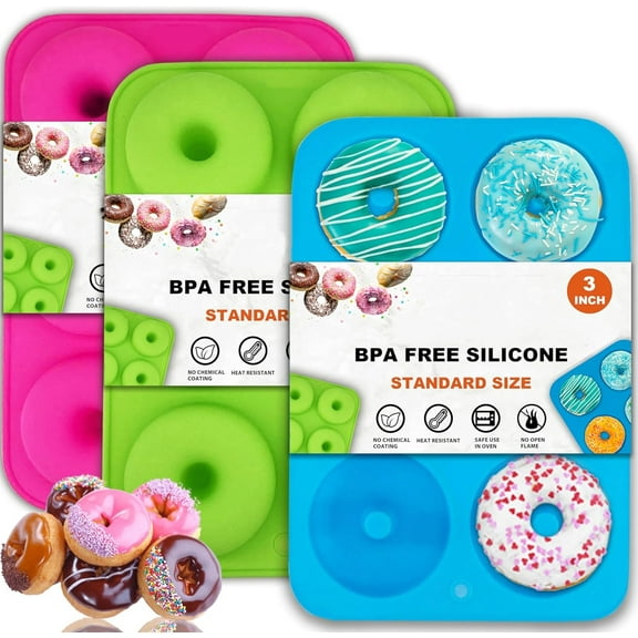 3-Pack Silicone Donut Baking Pan Set - Non-Stick 6-Cavity Mold for Homemade Donuts, Muffins, Cupcakes, Cakes, Bagels & Pastries , Oven, Microwave & Dishwasher Safe - Easy Release & Clean (Multicolor)