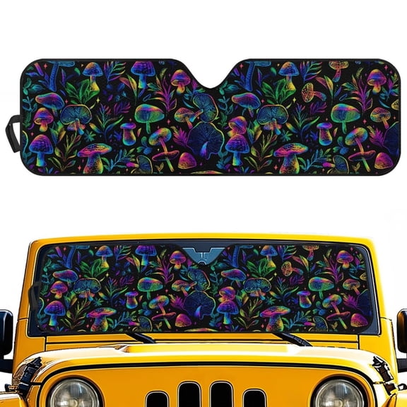 Uorisanigo Windshield Sun Shade for Jeep Wrangler JL JLU & 2020-2025 Jeep Gladiator - Blocks UV Rays Psychedelic Mushroom Sun Visor Protection, Car Sunshade Foldable Shades Keep Vehicle Cool