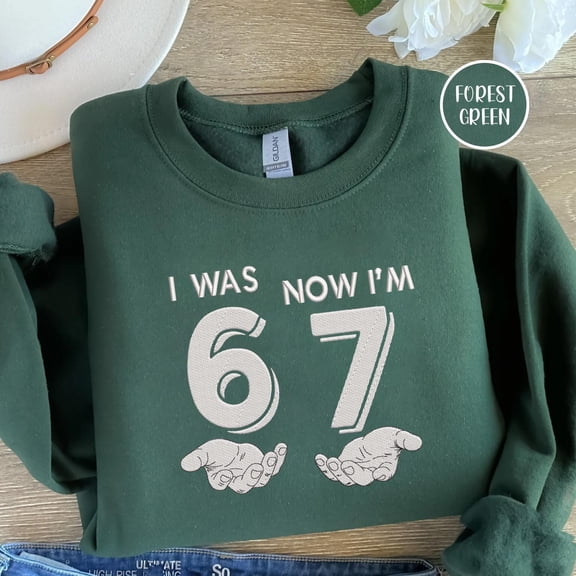 Funny 67 Meme Embroidered Unisex T-shirt Sweatshirt Hoodie, Was 6 Now I'm 7 Shirt, 7 Year Old Birthday Shirt. Six Seven Shirt, Meme Shirt.