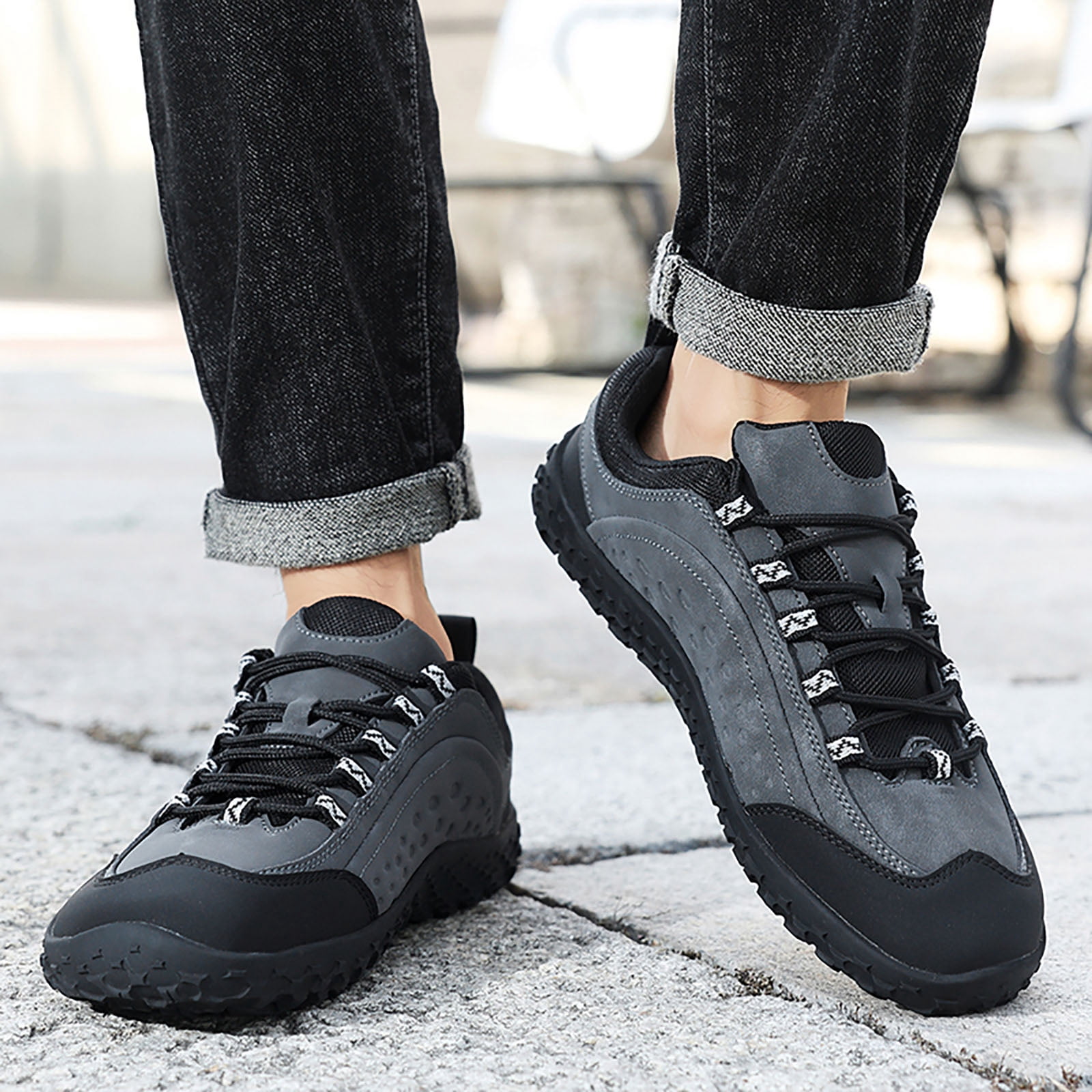 Rokment Womens Mens Barefoot Hiking Shoes 2026 Spring Fall Fashion Casual Color Block Outdoor Sports Trekking Flat Waterproof Wide Toe Low Top Construction Walking Sneakers Grey Size 9