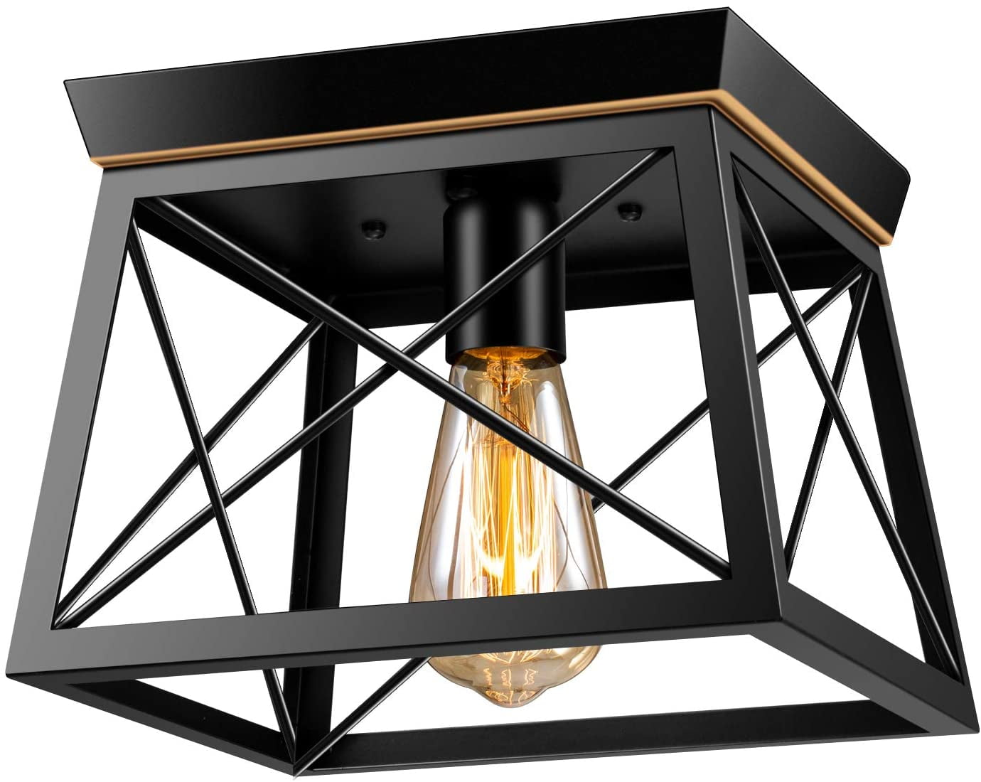 Pynsseu Farmhouse Flush Mount Ceiling Light Industrial Semi Flush Mount Ceiling Fixture for Kitchen Island,1 Pack, Black