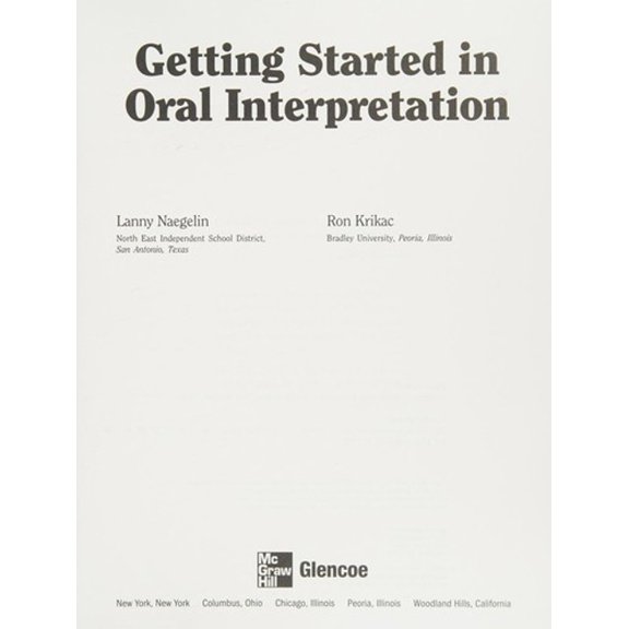 Pre-Owned Getting Started in Oral Interpretation (Paperback) 9780844254036