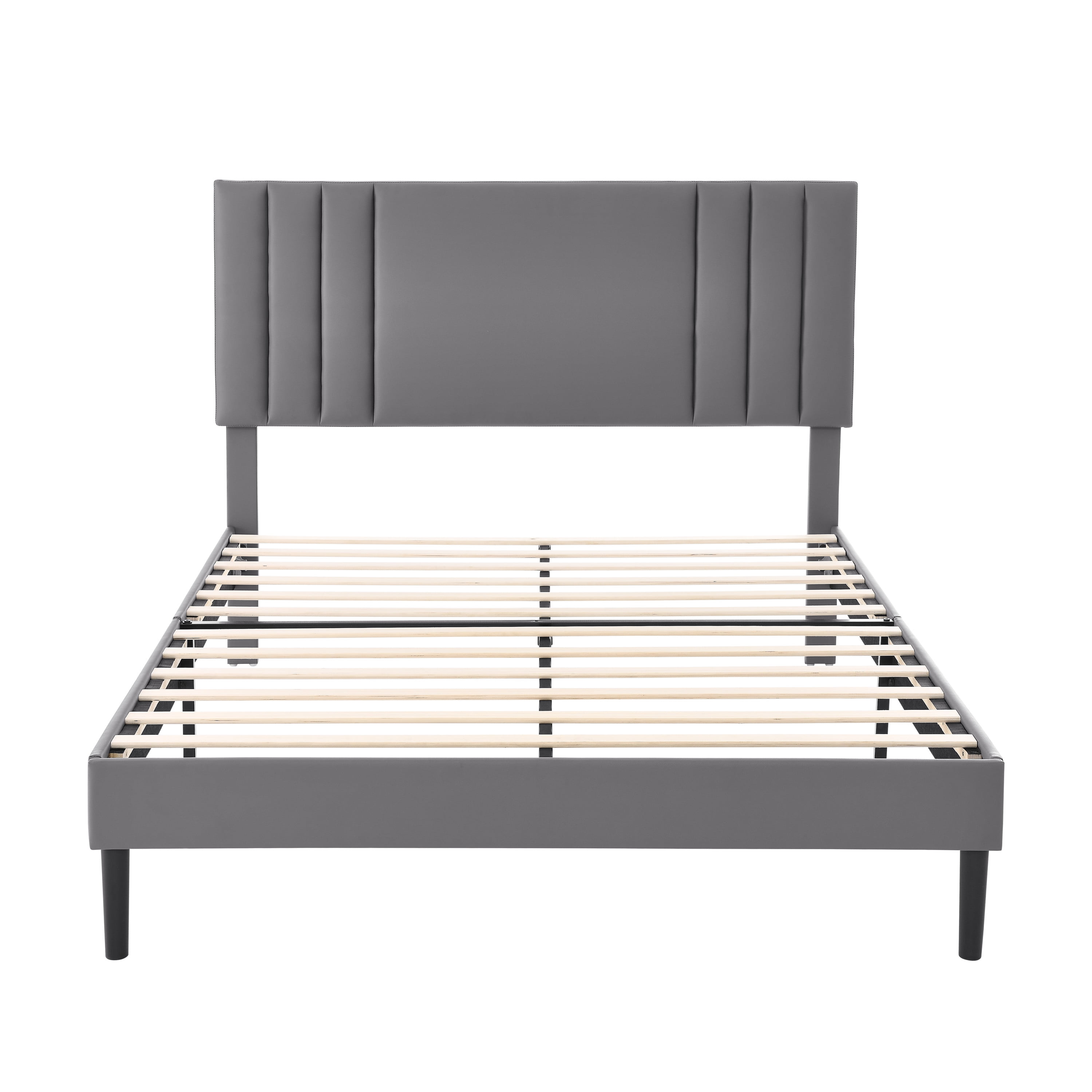 BRGMAUS Full Size Platform Bed Frame with Upholstered Headboard, High-Quality Faux Leather Bed Frame with 12 Wood Slats & Center Support Leg, Adjustable Headboard, Waterproof Easy Clean