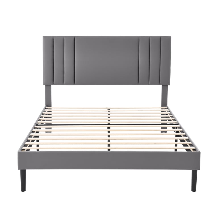Gewnee King Platform Bed, Gray Upholstered Headboard photo 7