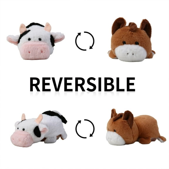 Reversible Cow & Horse Plush Toy – Flip Between Cow Horse – Soft Stuffed Animal for Kids, Nursery Decor & Stress Relief Gift