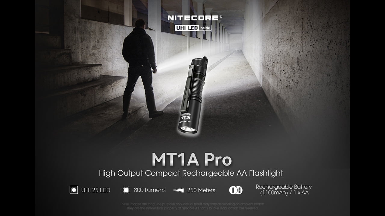 Nitecore MT1A Pro 800 Lumen Rechargeable EDC Flashlight + Nitecore Sticker