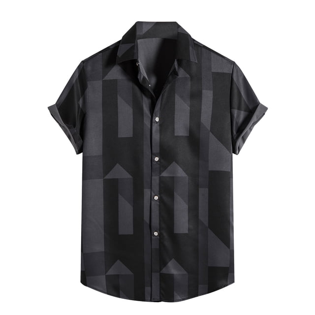 Chemise à Manches Courtes pour Hommes Chemise Décontractée Slim à Rayures Bouton Col à Revers Manches Courtes