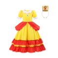 thumbnail image 2 of 2 Uds Vestido De Melocotón Para Niña Disfraz Cuello De Muñeca Manga De Burbuja Vestido Largo Cosplay Película Princesa Fiesta De Cumpleaños Navidad Halloween Baile Fiesta Vestido 2-10T Con Diadema, 2 of 4