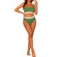 thumbnail image 2 of Conjuntos de bikini de dos piezas de talle alto con canalé para mujer, traje de baño con tirantes ajustables, color verde ejército grande, 2 of 5