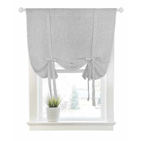 Grey Tie Up Curtains for Window, Thermal Insulted Balloon Shade Adjustable Rod Pocket Curtains Valance Panels for Kitchen Bathroom Cafe 42 x 54 Vintage Leather Patterned Texture Solid Modern