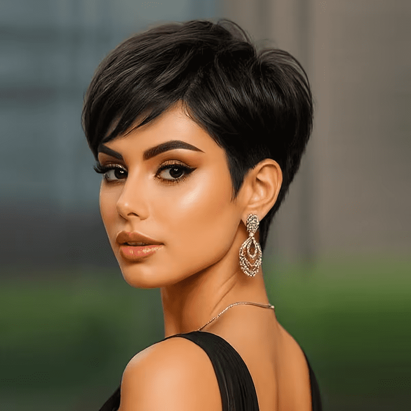 Short Fairy Style Wigs for Women, 150% Density Brazilian Virgin Human Hair, Machine-Made Rose Net Cap, Glueless, Wear And Go,Quick Style Change, Perfect for Fashion Lovers
