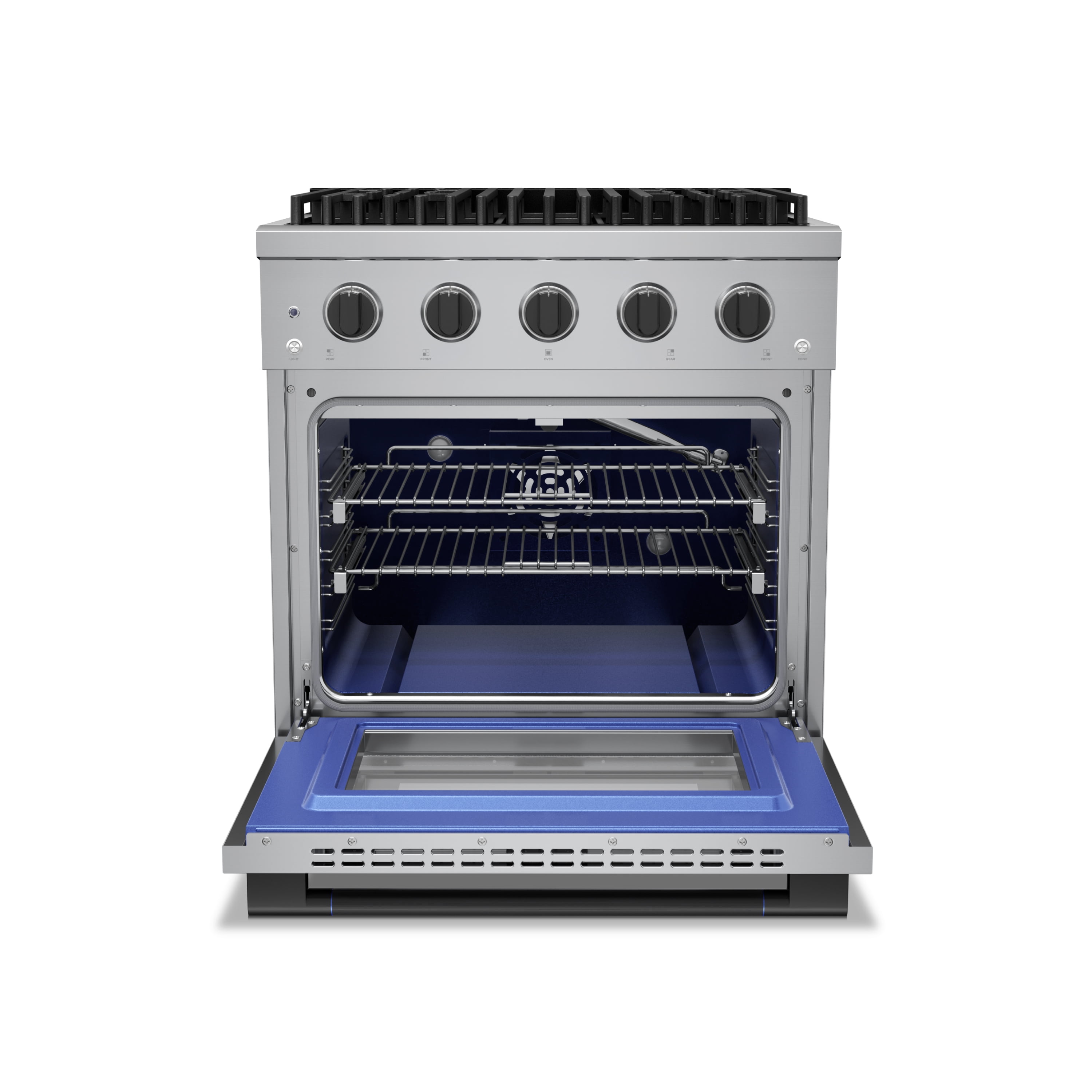 30" Matte Black Gas Range 4 Burners (20,000 BTU) 4.2 cu.ft Convection Oven 5 Racks Convertible NG/LP