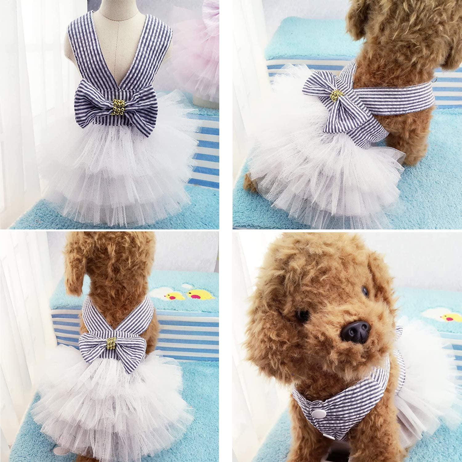 Pet Dog Dress for Girl and Boy Doggy Cats Rabbit Fancy Adorable Striped Mesh Dress Princess Petit Vest Doggie Bowknot Dresses for Small Dogs Pomeranian Chihuahua Skirt Pet Puppy Pink S