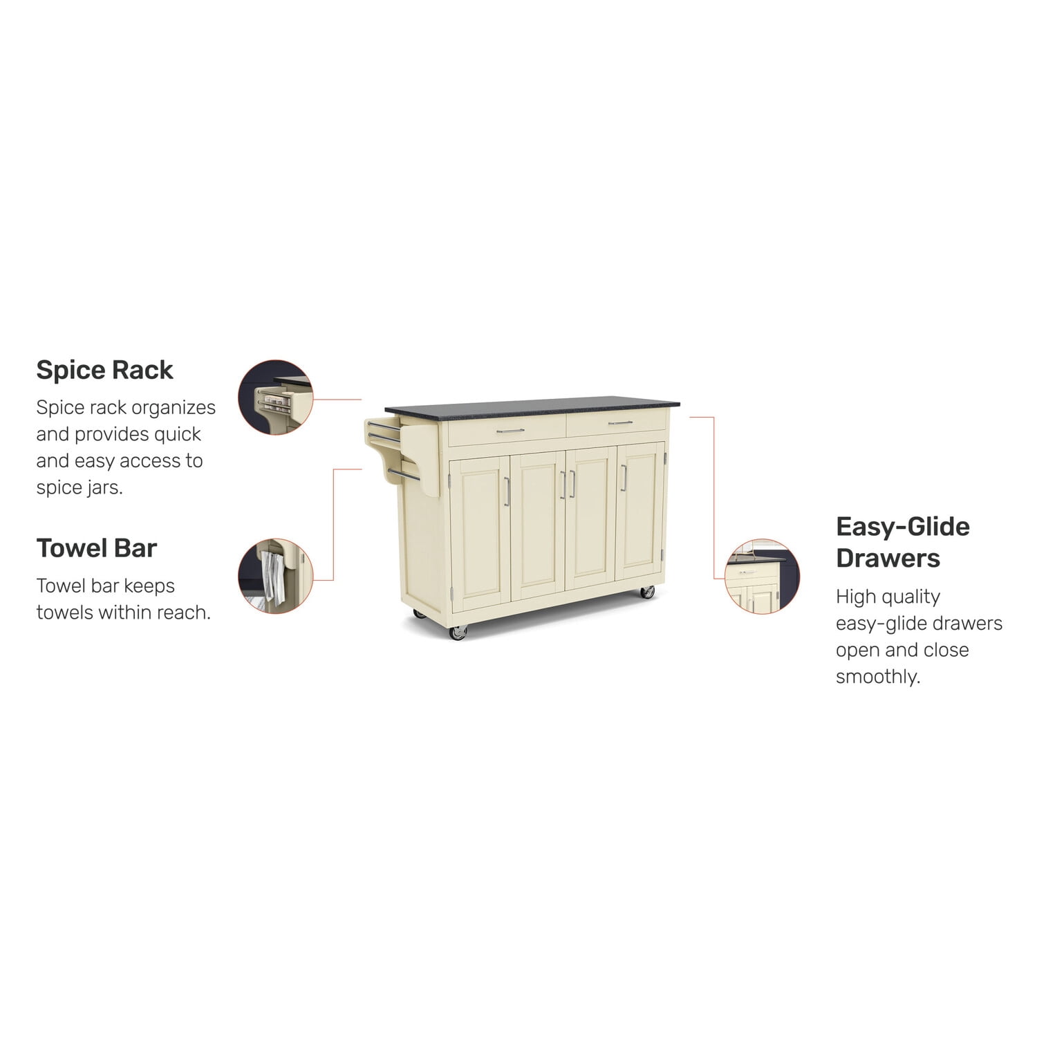Create-a-Cart White Finish Black Granite Top