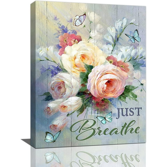 Bathroom Decor Wall Art Farmhouse Flower Bathroom Pictures For Wall Rustic Rose Floral Bathroom Painting Just Breathe Canvas Prints Modern Artwork Home Decoration for Bathroom Bedroom 12"x16"