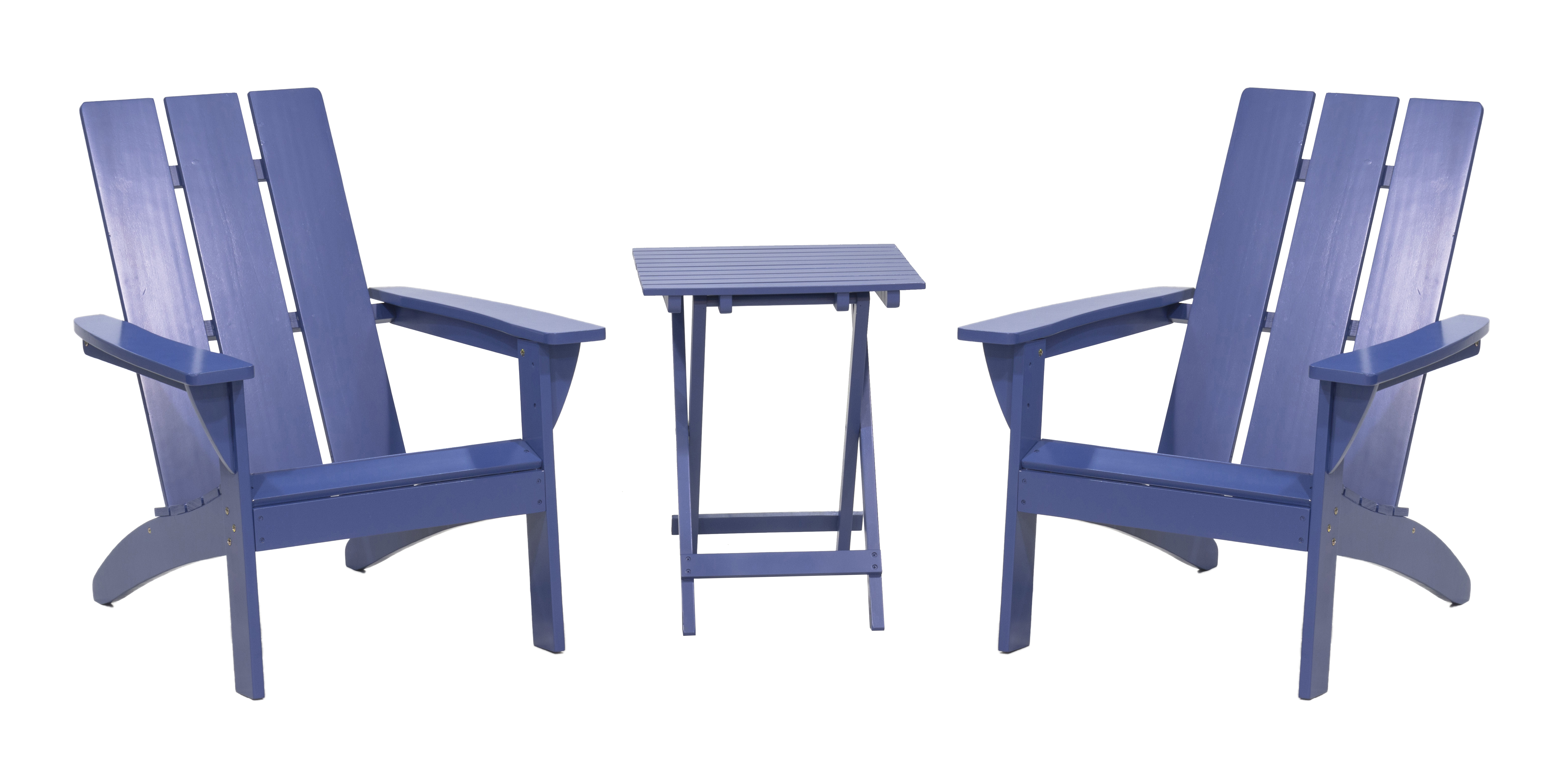Outdoor Patio Garden Furniture 3-Piece Wood Adirondack Chair Set, Weather Resistant Finish,2 Adirondack Chairs and 1 Side Table-Blue