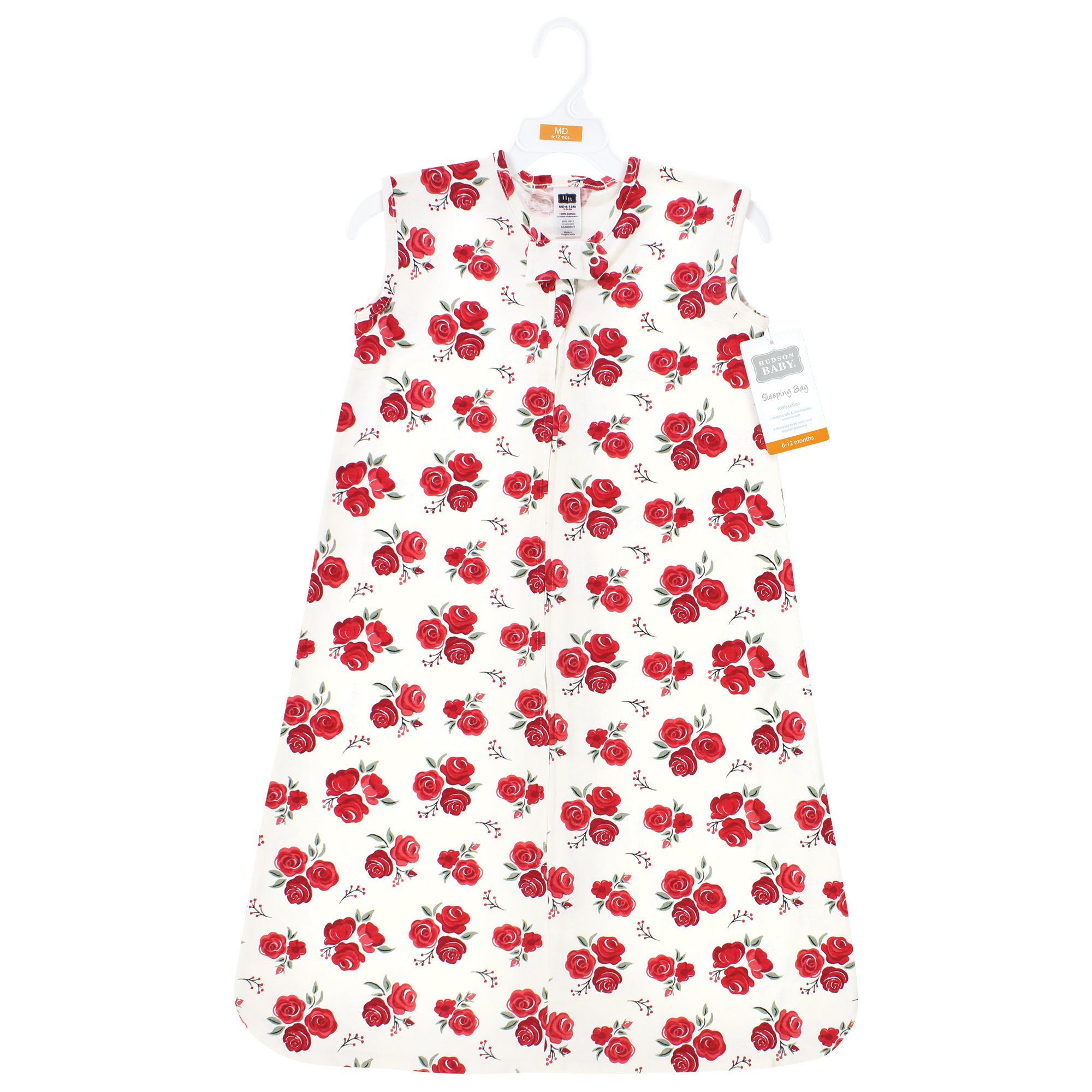 Hudson Baby Infant Girl Cotton Sleeveless Wearable Sleeping Bag, Sack, Blanket, Red Rose, 6-12 Months