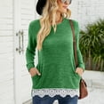 thumbnail image 2 of Women Long Sleeve Pullover Top Round Neck Lace Hem Side Pockets Casual Stylish Women Sweatshirt Green S, 2 of 6