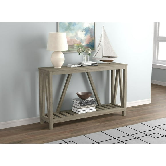 Safdie & Co. Entryway Console Sofa Couch Accent Table 52in L Dark Taupe with 1 Shelf for Living Room