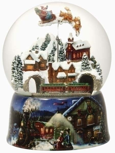 Musical &amp; Animated Victorian Christmas Village Snow Globe Glitterdome