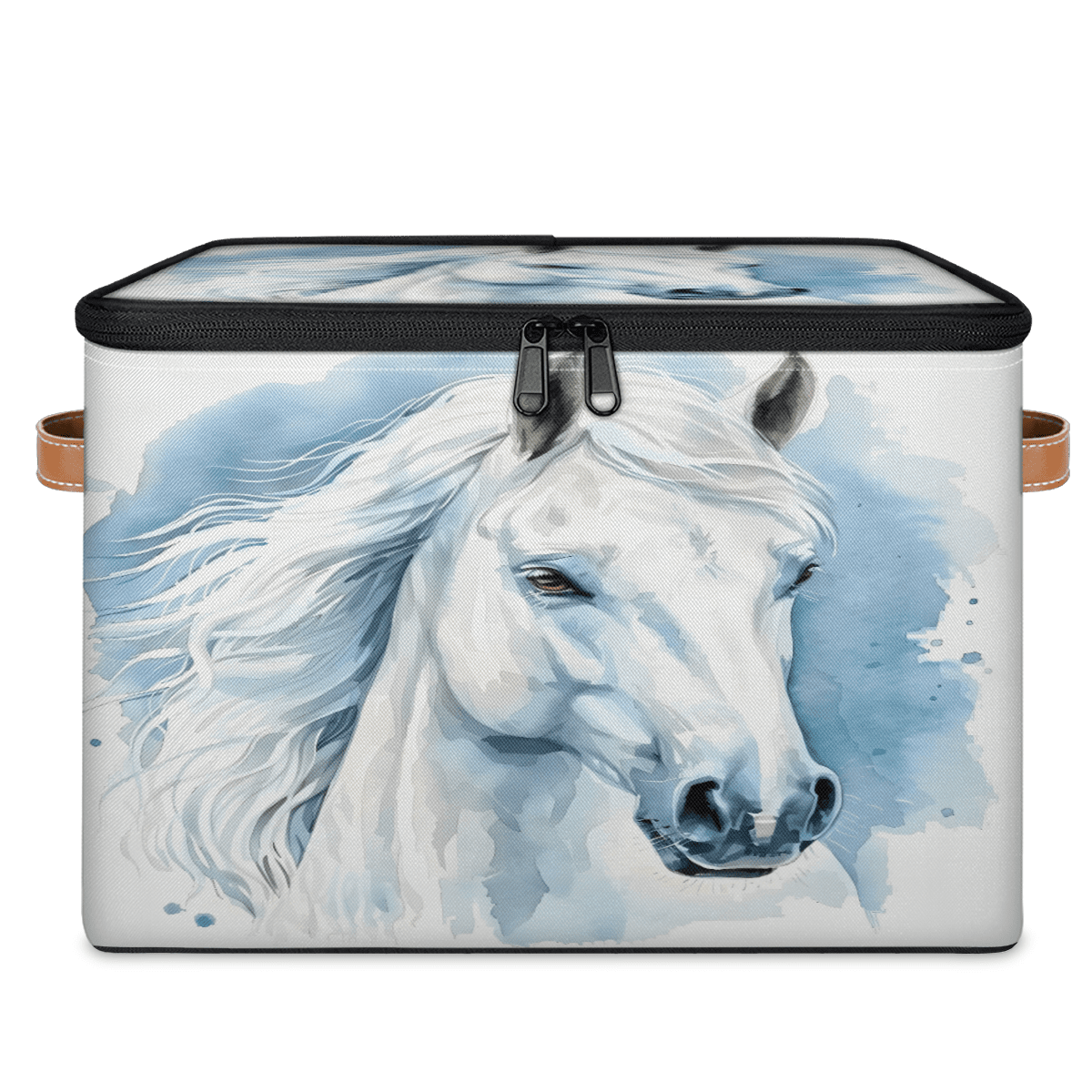 CURLYOOT Horse Fabric Storage Bins with Lids, Horse Animal Foldable Storage Boxes Washable Storage Cube, Closet Bedroom Home Organizer Containers with PU Leather Handles